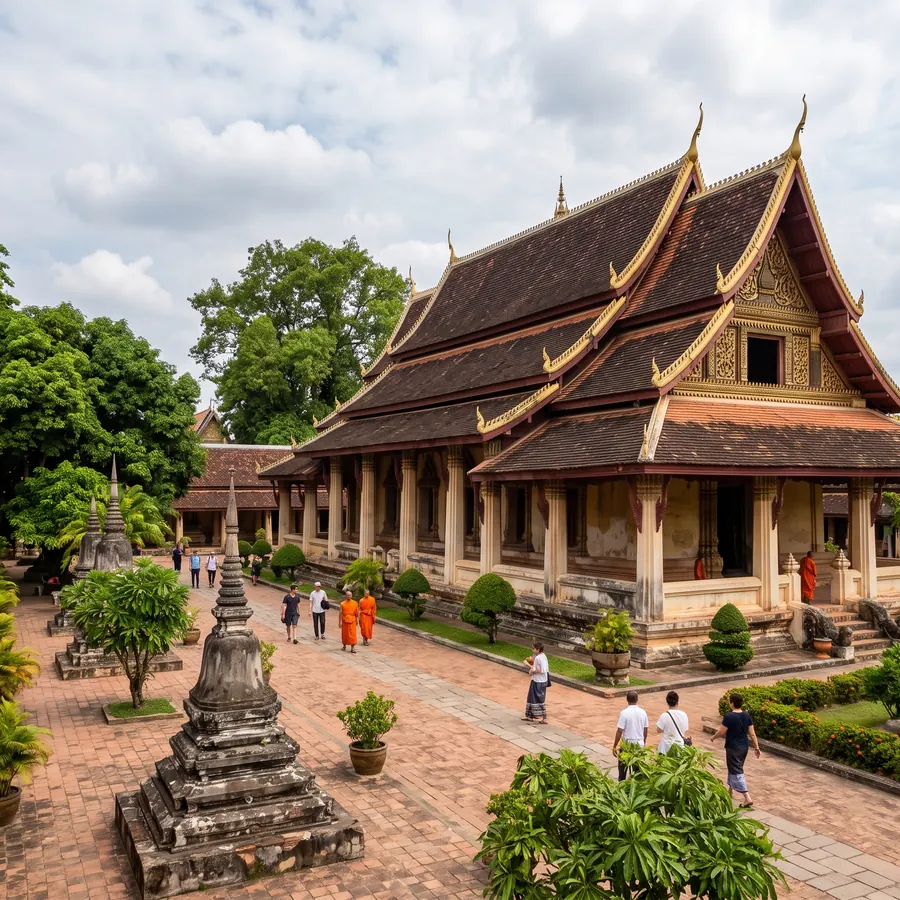 Ornate sloping roofs of Wat Sisaket temple